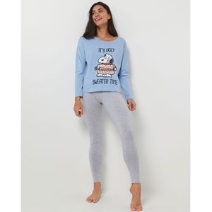 Peanuts Snoopy Women's Cotton Two Piece Lounge Sets Shirt Leggings Blue Gray NWT